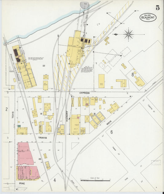 Sanborn Fire Insurance Map from Beaumont, Jefferson County, Texas (1902), Sheet #0005 - Historic Sanborn Fire Insurance Map Print, vintage old map wall art, antique decor, genealogy gift, Texas Texas map
