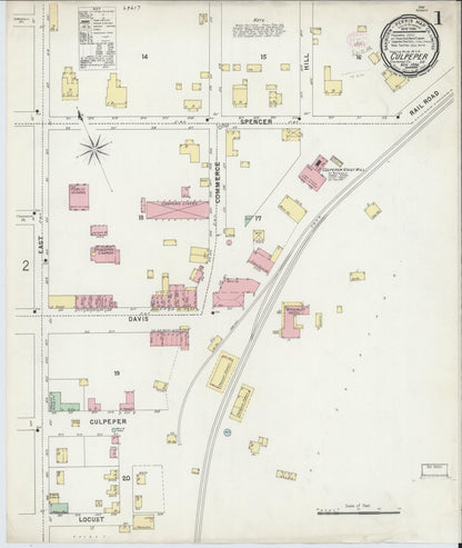 Sanborn Fire Insurance Map from Culpeper, Culpeper County, Virginia (1896), Sheet #0001 - Historic Sanborn Fire Insurance Map Print, vintage old map wall art, antique decor, genealogy gift, Virginia Virginia map