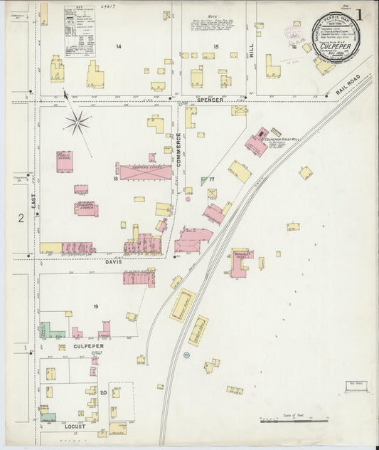 Sanborn Fire Insurance Map from Culpeper, Culpeper County, Virginia (1896), Sheet #0001 - Historic Sanborn Fire Insurance Map Print, vintage old map wall art, antique decor, genealogy gift, Virginia Virginia map