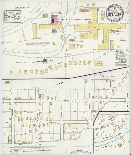 Sanborn Fire Insurance Map from Westover, Clearfield County, Pennsylvania (1917), Sheet #0001 - Historic Sanborn Fire Insurance Map Print, vintage old map wall art, antique decor, genealogy gift, Pennsylvania Pennsylvania map