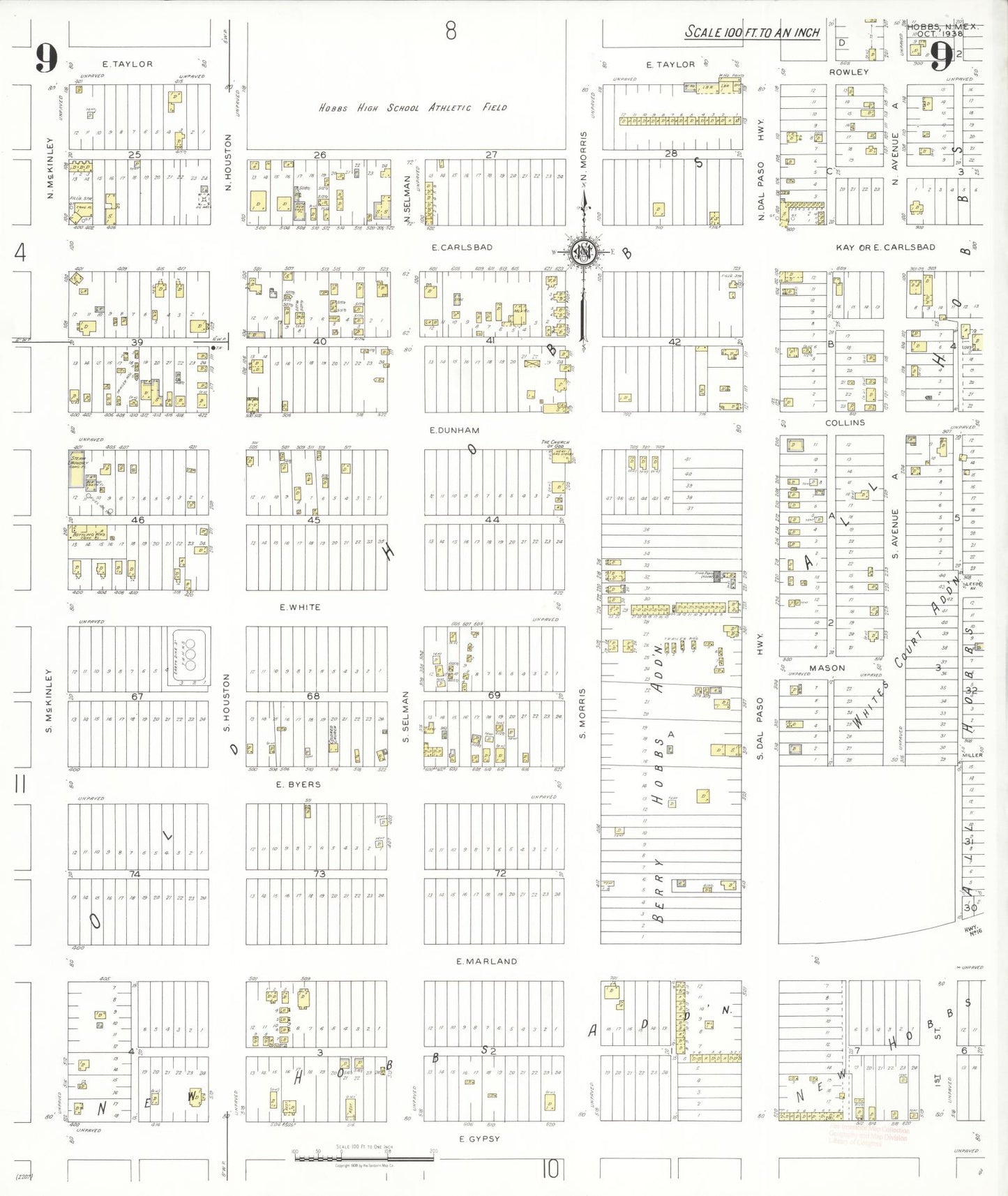 Sanborn Fire Insurance Map from Hobbs, Lea County, New Mexico (1938), Sheet #0009 - Complete Map Set gallery image, historic Sanborn map, vintage wall art, New Mexico New Mexico