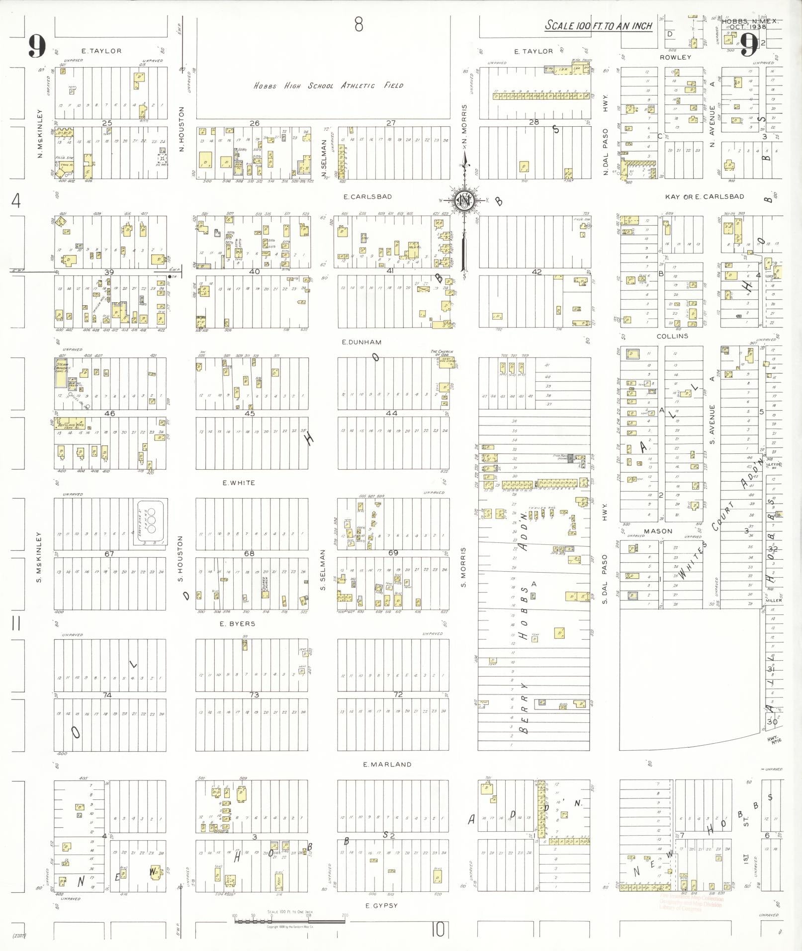 Sanborn Fire Insurance Map from Hobbs, Lea County, New Mexico (1938), Sheet #0009 - Complete Map Set gallery image, historic Sanborn map, vintage wall art, New Mexico New Mexico
