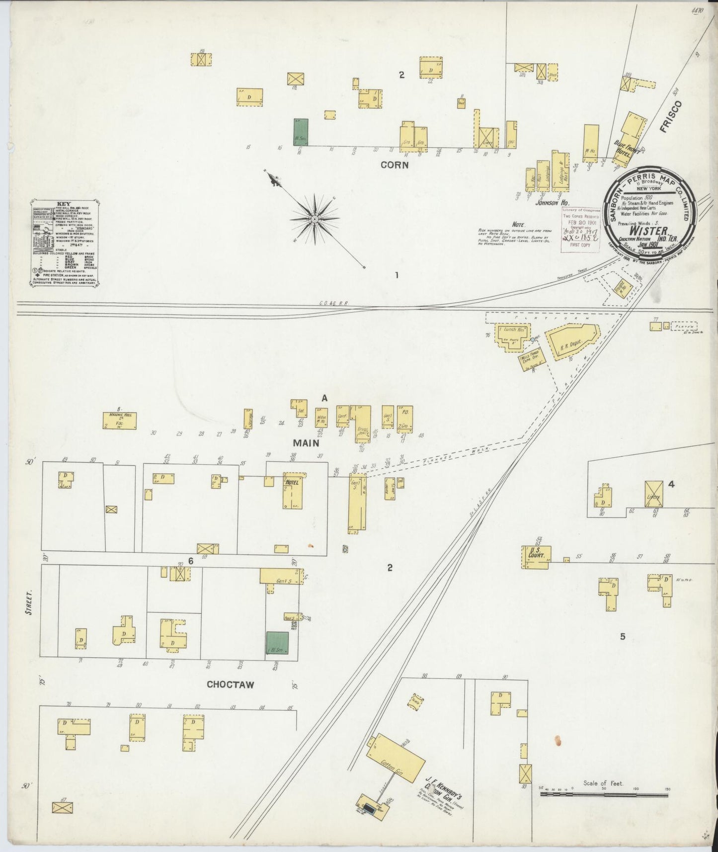Sanborn Fire Insurance Map from Wister, Le Flore County, Oklahoma (1901), Sheet #0001 - Historic Sanborn Fire Insurance Map Print, vintage old map wall art, antique decor, genealogy gift, Oklahoma Oklahoma map
