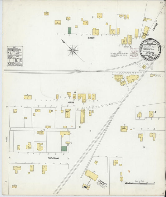 Sanborn Fire Insurance Map from Wister, Le Flore County, Oklahoma (1901), Sheet #0001 - Historic Sanborn Fire Insurance Map Print, vintage old map wall art, antique decor, genealogy gift, Oklahoma Oklahoma map