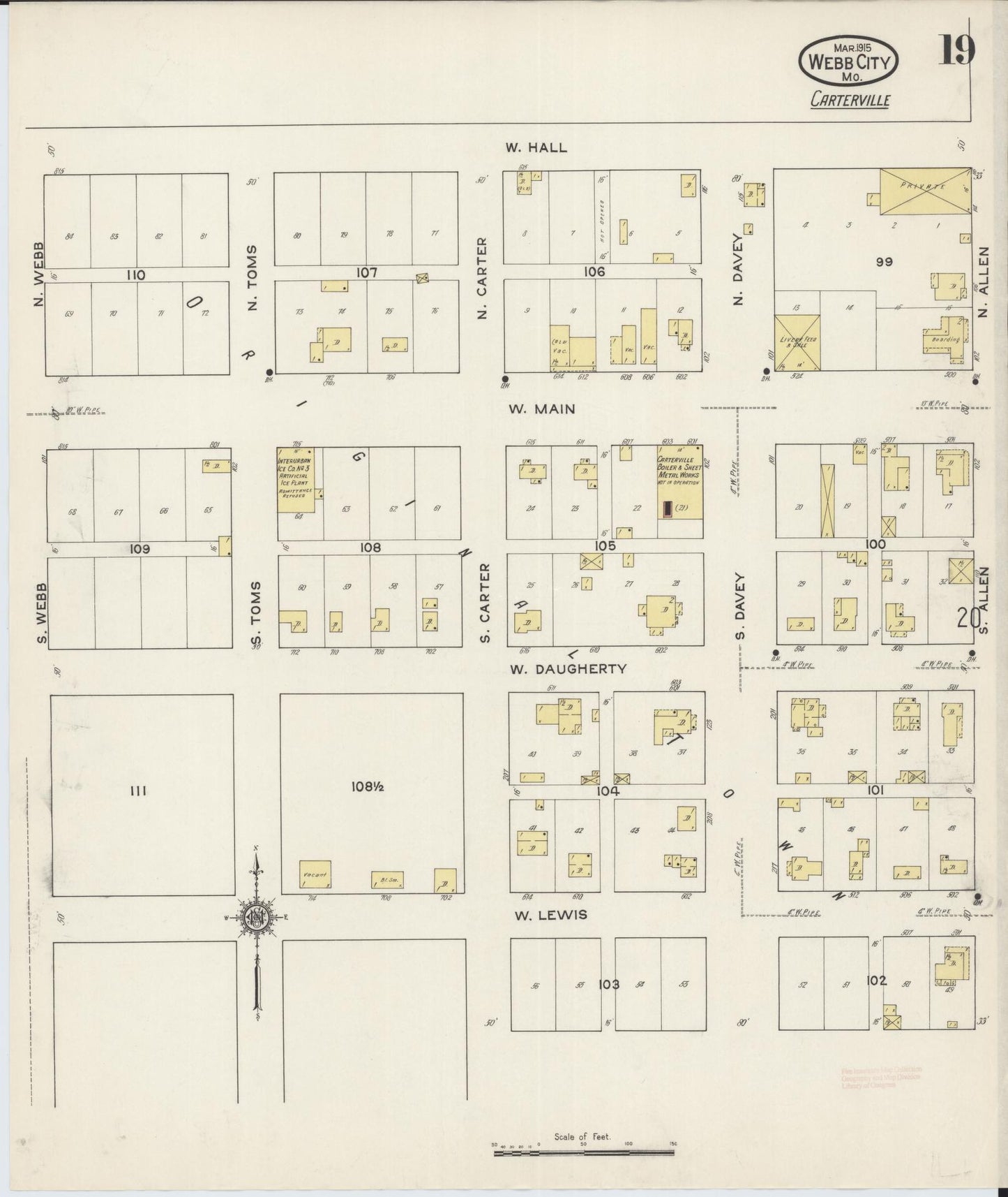 Sanborn Fire Insurance Map from Webb City, Jasper County, Missouri (1915), Sheet #0019 - Complete Map Set gallery image, historic Sanborn map, vintage wall art, Missouri Missouri