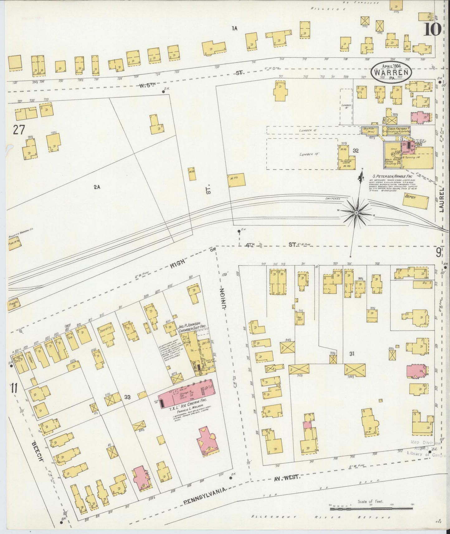 Sanborn Fire Insurance Map from Warren, Warren County, Pennsylvania (1904), Sheet #0010 - Complete Map Set gallery image, historic Sanborn map, vintage wall art, Pennsylvania Pennsylvania