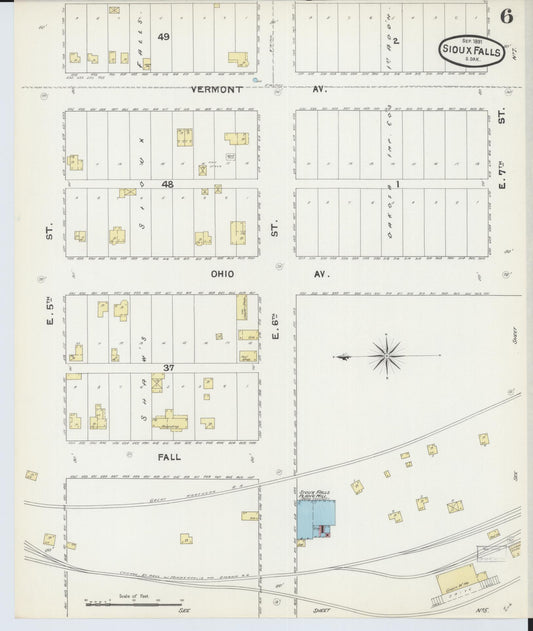 Sanborn Fire Insurance Map from Sioux Falls, Minnehaha County, South Dakota (1891), Sheet #0006 - Historic Sanborn Fire Insurance Map Print, vintage old map wall art, antique decor, genealogy gift, South Dakota South Dakota map