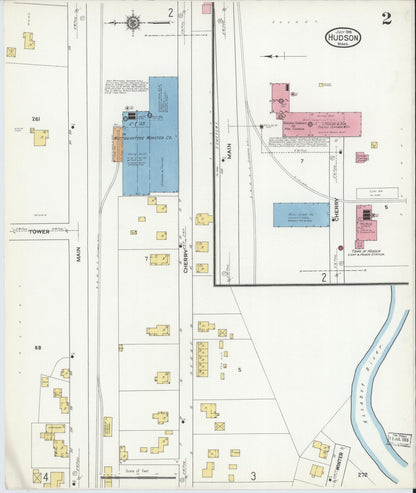 Sanborn Fire Insurance Map from Hudson, Middlesex County, Massachusetts (1916), Sheet #0002 - Historic Sanborn Fire Insurance Map Print, vintage old map wall art, antique decor, genealogy gift, Massachusetts Massachusetts map