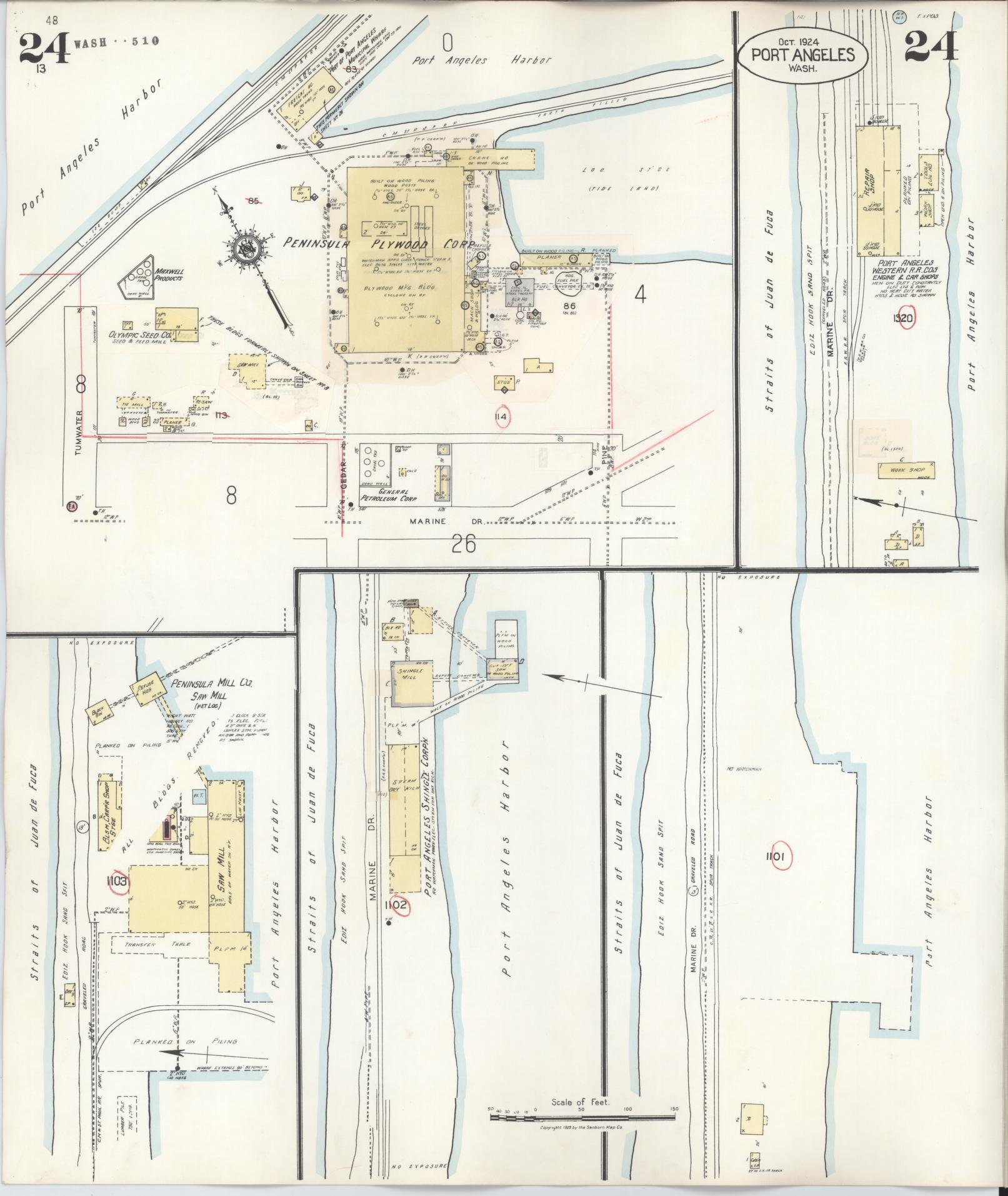 Sanborn Fire Insurance Map from Port Angeles, Clallam County, Washington (1949), Sheet #0024 - Complete Map Set gallery image, historic Sanborn map, vintage wall art, Washington Washington
