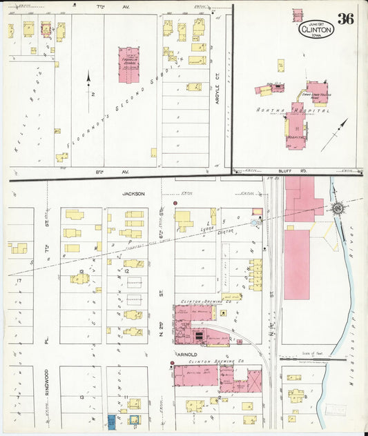 Sanborn Fire Insurance Map from Clinton, Clinton County, Iowa (1917), Sheet #0036 - Historic Sanborn Fire Insurance Map Print, vintage old map wall art