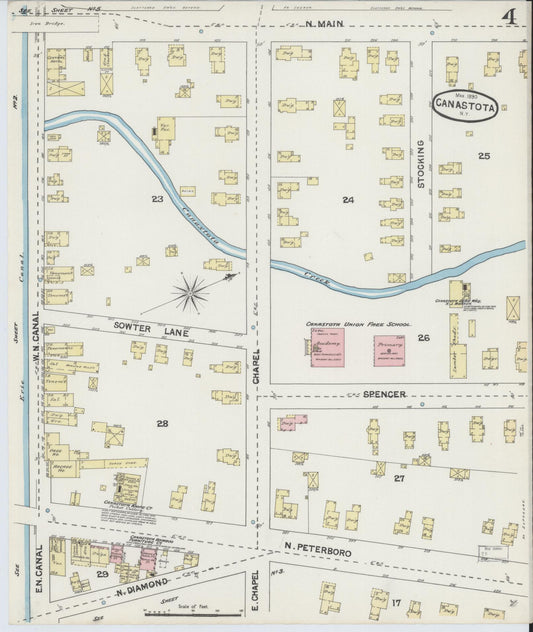 Sanborn Fire Insurance Map from Canastota, Madison County, New York (1890), Sheet #0004 - Historic Sanborn Fire Insurance Map Print, vintage old map wall art, antique decor, genealogy gift, New York New York map