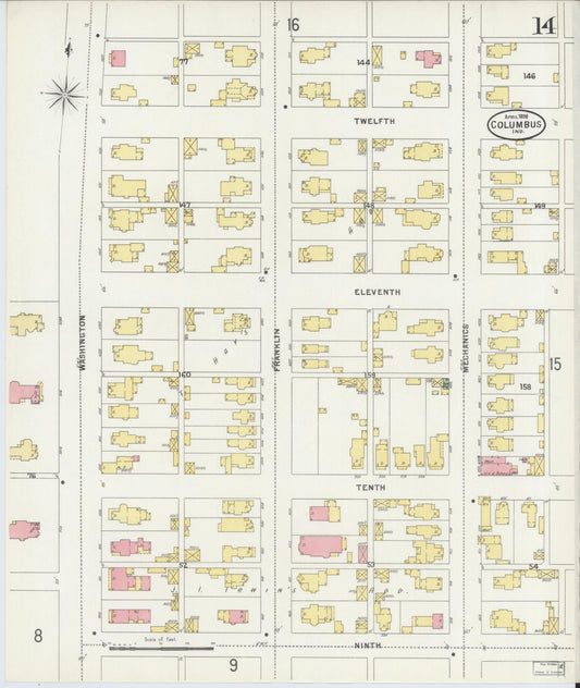 Sanborn Fire Insurance Map from Columbus, Bartholomew County, Indiana (1898), Sheet #0014 - Historic Sanborn Fire Insurance Map Print, vintage old map wall art, antique decor, genealogy gift, Indiana Indiana map