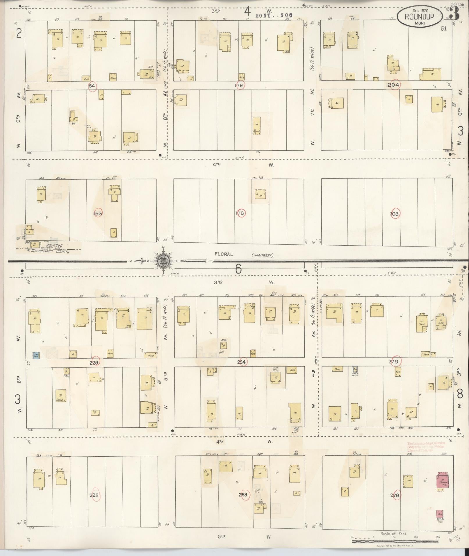Sanborn Fire Insurance Map from Roundup, Musselshell County, Montana (1944), Sheet #0003 - Complete Map Set gallery image, historic Sanborn map, vintage wall art, Montana Montana