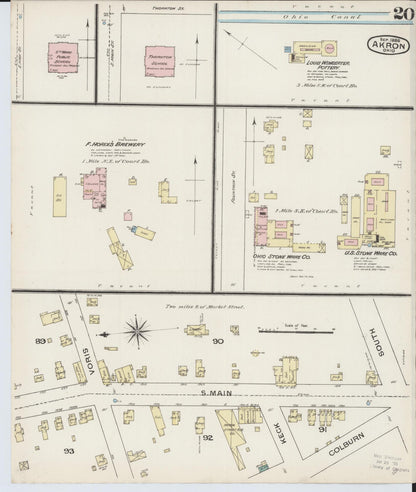 Sanborn Fire Insurance Map from Akron, Summit County, Ohio (1886), Sheet #0020 - Historic Sanborn Fire Insurance Map Print, vintage old map wall art, antique decor, genealogy gift, Ohio Ohio map