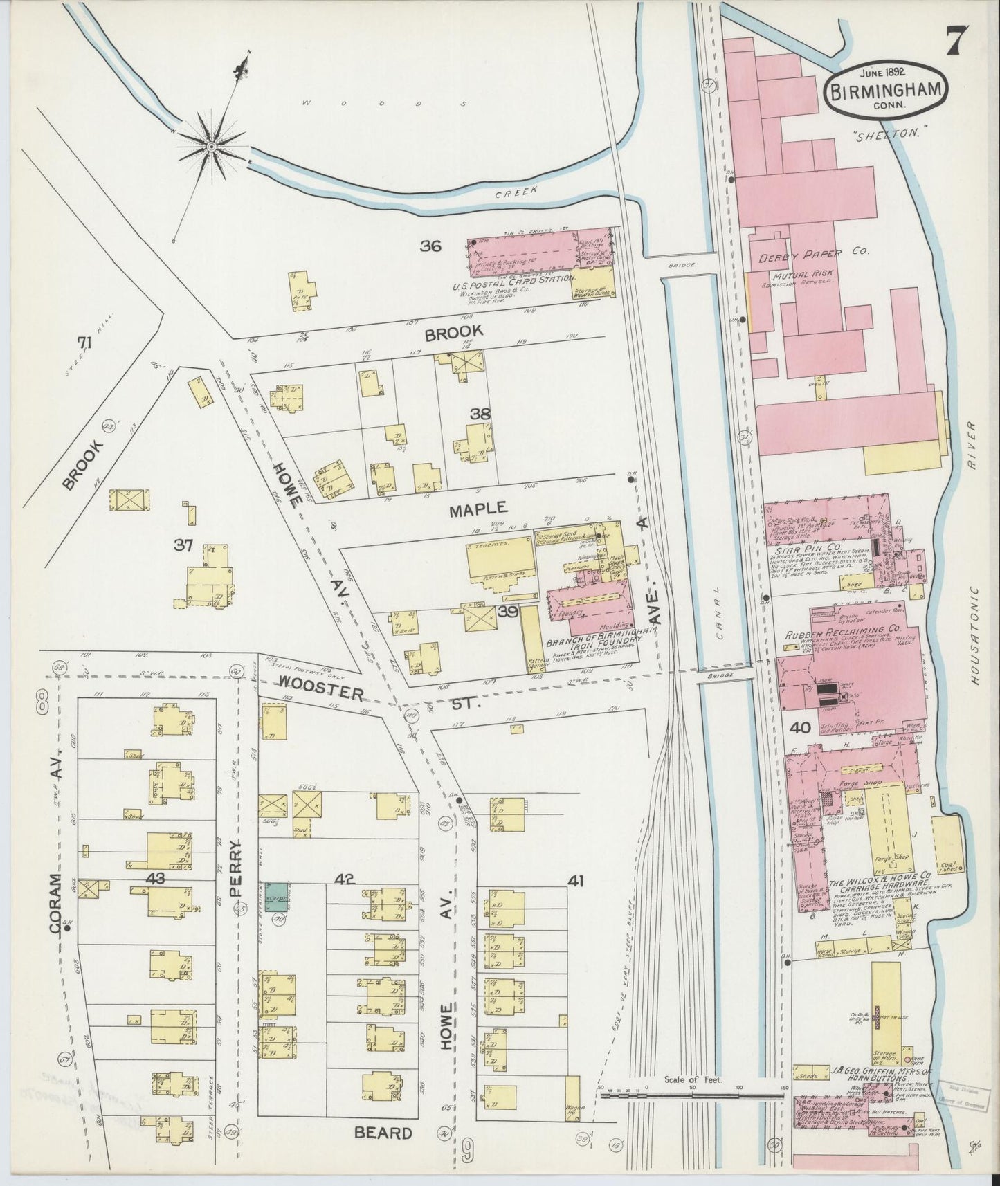 Sanborn Fire Insurance Map from Birmingham, New Haven County, Connecticut (1892), Sheet #0007 - Complete Map Set gallery image, historic Sanborn map, vintage wall art, Connecticut Connecticut