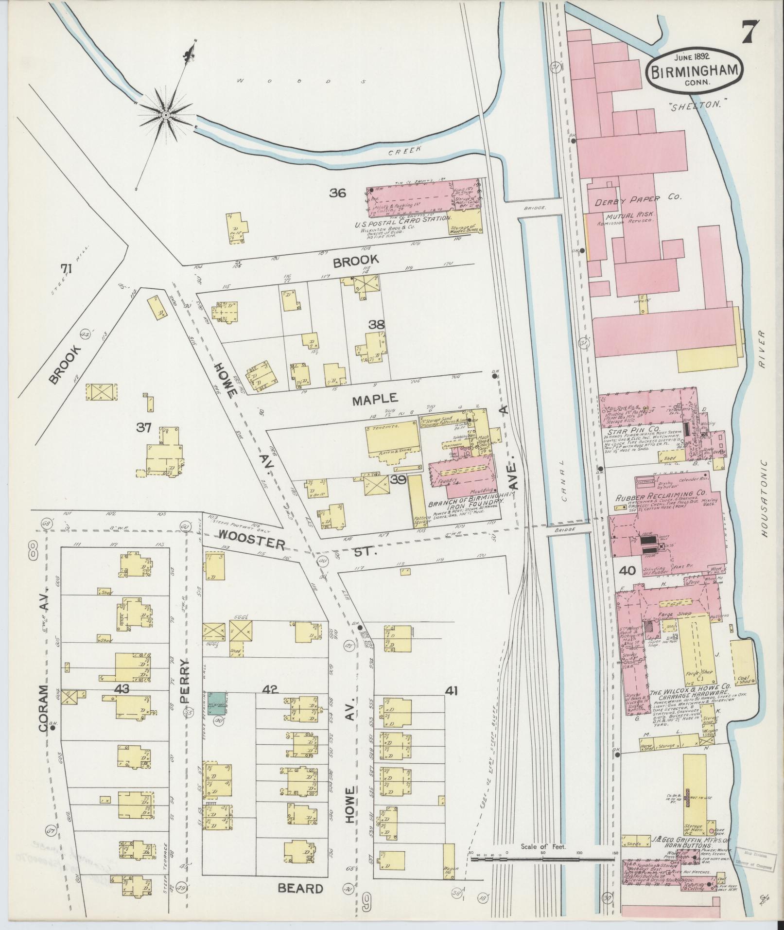 Sanborn Fire Insurance Map from Birmingham, New Haven County, Connecticut (1892), Sheet #0007 - Complete Map Set gallery image, historic Sanborn map, vintage wall art, Connecticut Connecticut