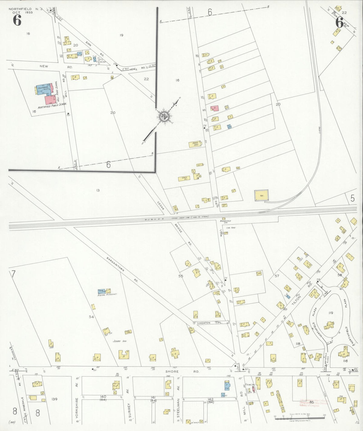 Sanborn Fire Insurance Map from Northfield, Atlantic County, New Jersey (1933), Sheet #0006 - Historic Sanborn Fire Insurance Map Print, vintage old map wall art, antique decor, genealogy gift, New Jersey New Jersey map