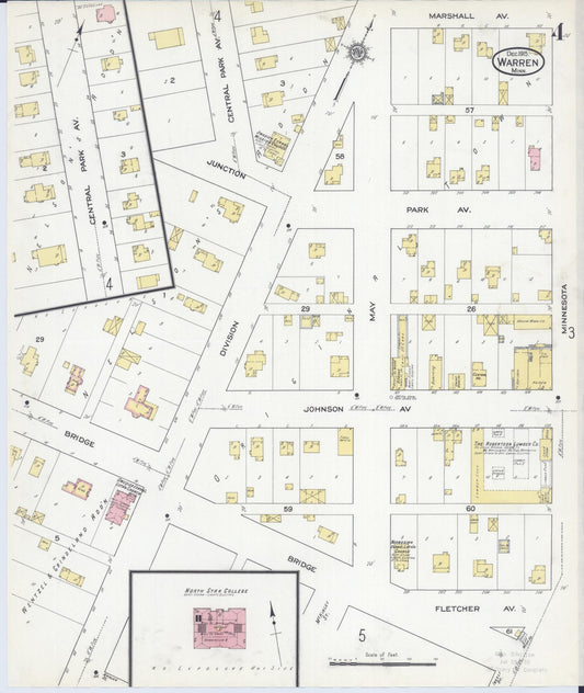 Sanborn Fire Insurance Map from Warren, Marshall County, Minnesota (1915), Sheet #0004 - Historic Sanborn Fire Insurance Map Print, vintage old map wall art, antique decor, genealogy gift, Minnesota Minnesota map