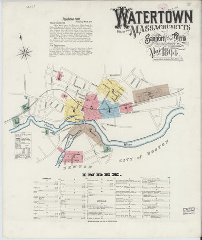 Sanborn Fire Insurance Map from Watertown, Middlesex County, Massachusetts (1894), Sheet #0001 - Complete Map Set gallery image, historic Sanborn map, vintage wall art, Massachusetts Massachusetts