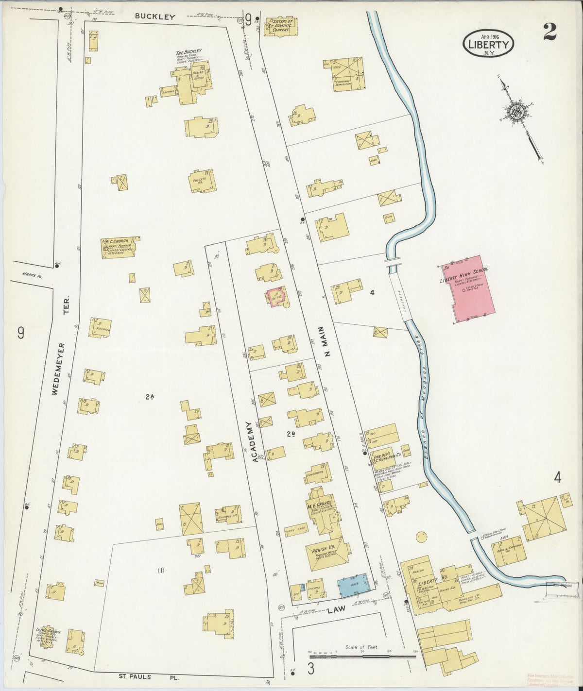 Sanborn Fire Insurance Map from Liberty, Sullivan County, New York (1916), Sheet #0002 - Historic Sanborn Fire Insurance Map Print, vintage old map wall art, antique decor, genealogy gift, New York New York map