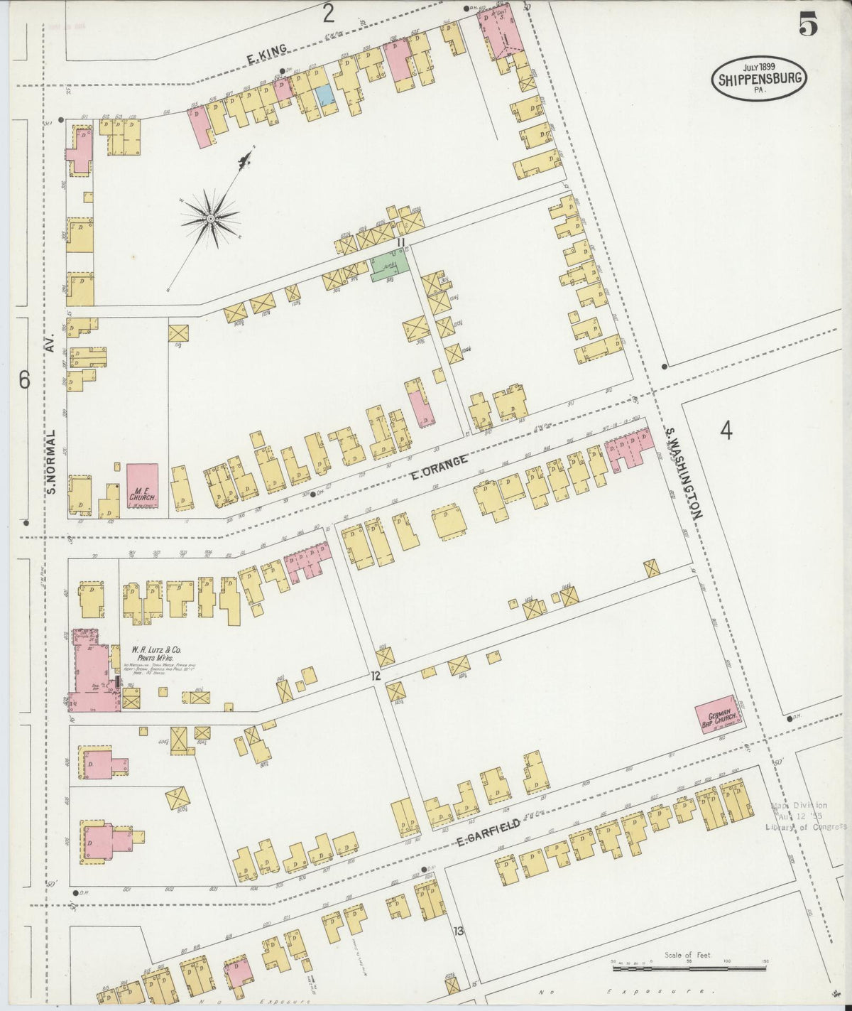 Sanborn Fire Insurance Map from Shippensburg, Cumberland And Franklin Counties, Pennsylvania (1899), Sheet #0005 - Historic Sanborn Fire Insurance Map Print, vintage old map wall art, antique decor, genealogy gift, Counties Pennsylvania map