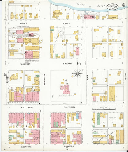 Sanborn Fire Insurance Map from Vinton, Benton County, Iowa (1899), Sheet #0004 - Historic Sanborn Fire Insurance Map Print, vintage old map wall art