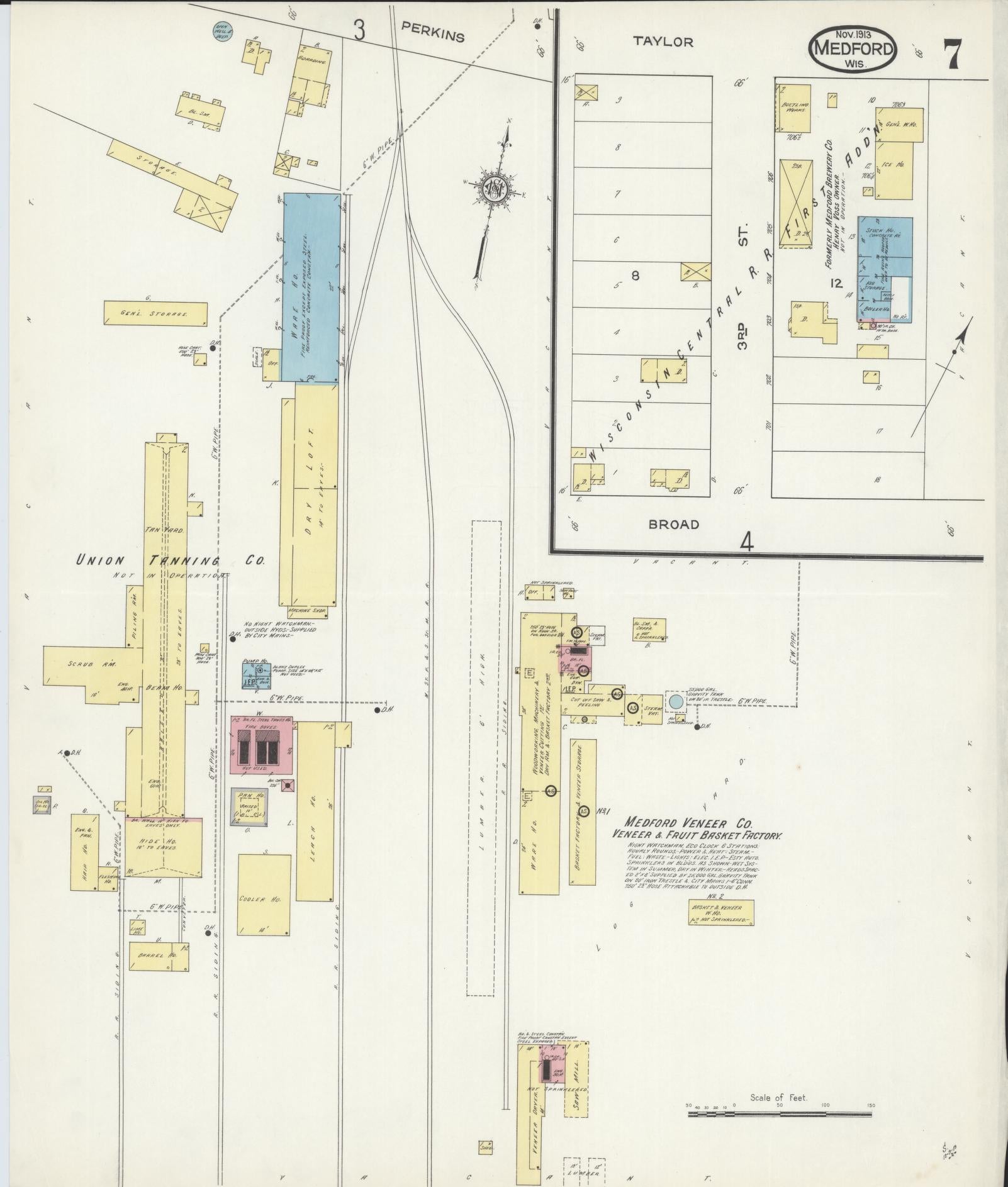 Sanborn Fire Insurance Map from Medford, Taylor County, Wisconsin (1913), Sheet #0007 - Complete Map Set gallery image, historic Sanborn map, vintage wall art, Wisconsin Wisconsin