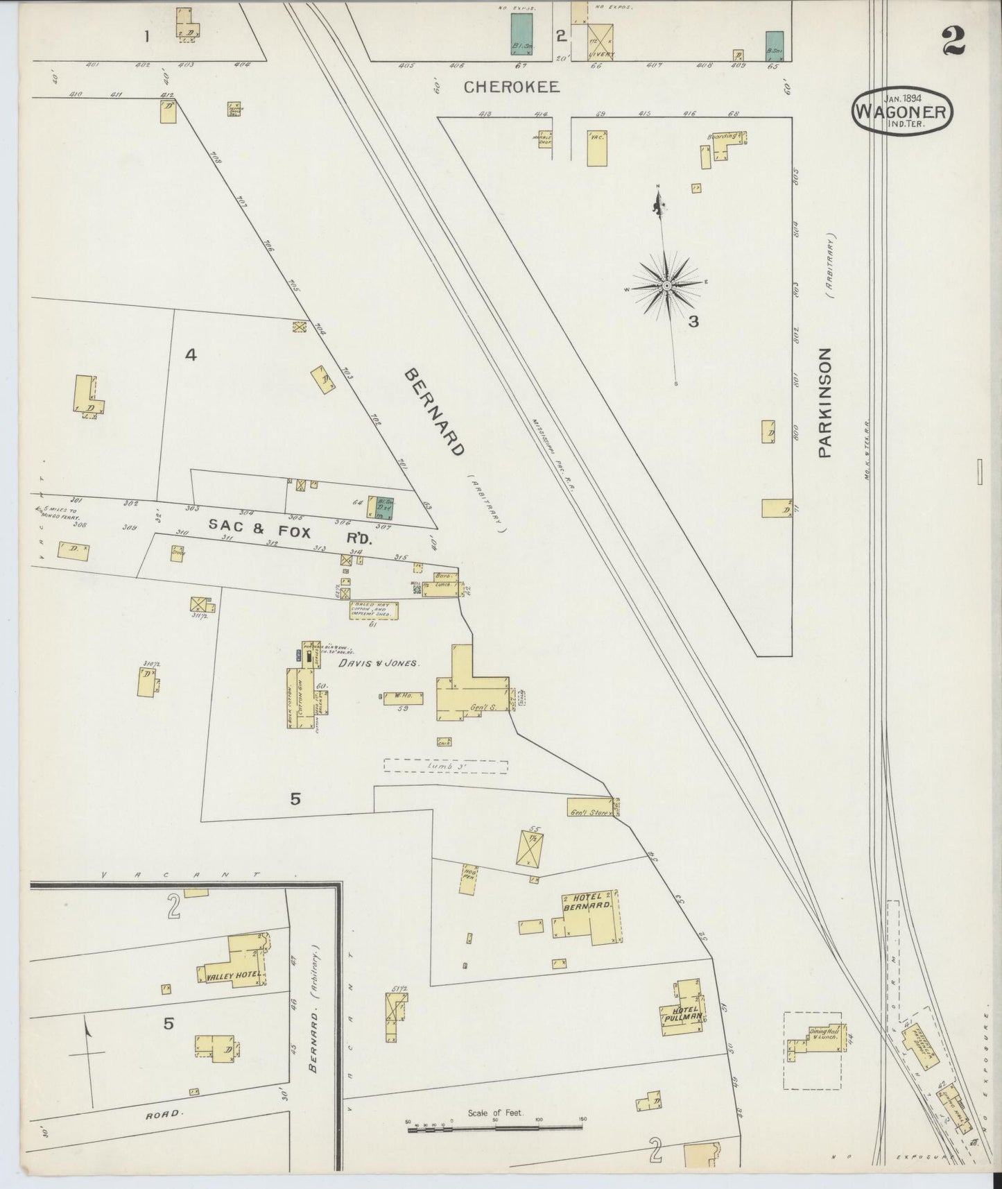 Sanborn Fire Insurance Map from Wagoner, Wagoner County, Oklahoma (1894), Sheet #0002 - Historic Sanborn Fire Insurance Map Print, vintage old map wall art, antique decor, genealogy gift, Oklahoma Oklahoma map