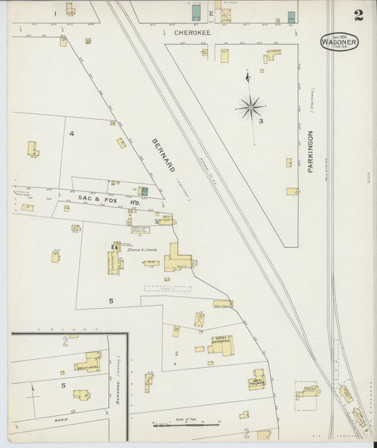 Sanborn Fire Insurance Map from Wagoner, Wagoner County, Oklahoma (1894), Sheet #0002 - Historic Sanborn Fire Insurance Map Print, vintage old map wall art, antique decor, genealogy gift, Oklahoma Oklahoma map