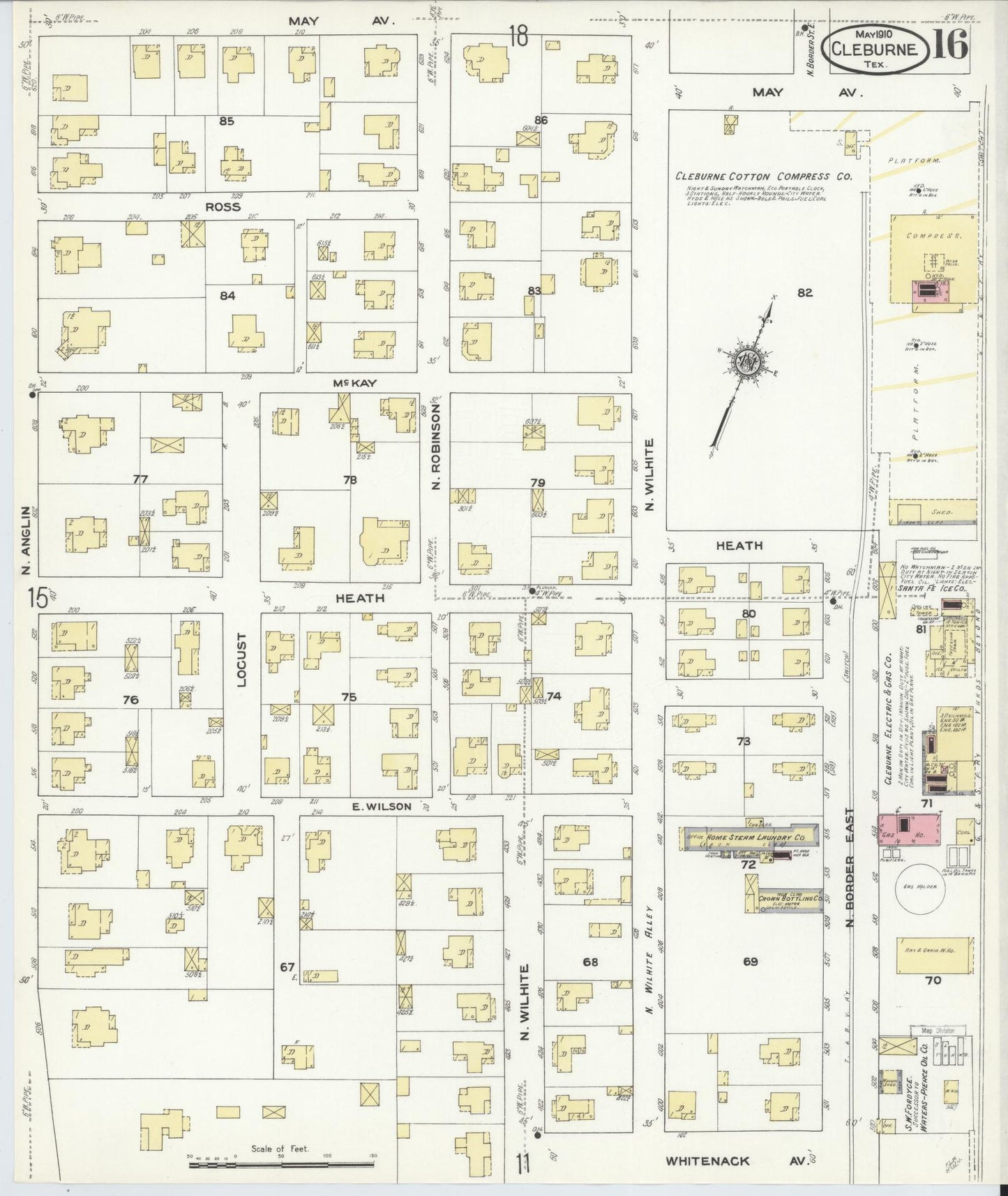 Sanborn Fire Insurance Map from Cleburne, Johnson County, Texas (1910), Sheet #0016 - Historic Sanborn Fire Insurance Map Print, vintage old map wall art, antique decor, genealogy gift, Texas Texas map