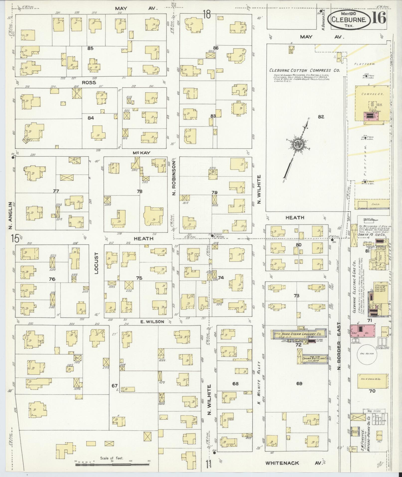 Sanborn Fire Insurance Map from Cleburne, Johnson County, Texas (1910), Sheet #0016 - Historic Sanborn Fire Insurance Map Print, vintage old map wall art, antique decor, genealogy gift, Texas Texas map