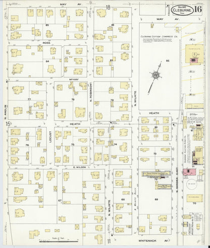 Sanborn Fire Insurance Map from Cleburne, Johnson County, Texas (1910), Sheet #0016 - Historic Sanborn Fire Insurance Map Print, vintage old map wall art, antique decor, genealogy gift, Texas Texas map