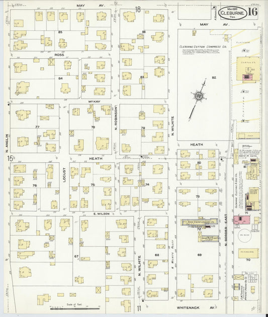Sanborn Fire Insurance Map from Cleburne, Johnson County, Texas (1910), Sheet #0016 - Historic Sanborn Fire Insurance Map Print, vintage old map wall art, antique decor, genealogy gift, Texas Texas map