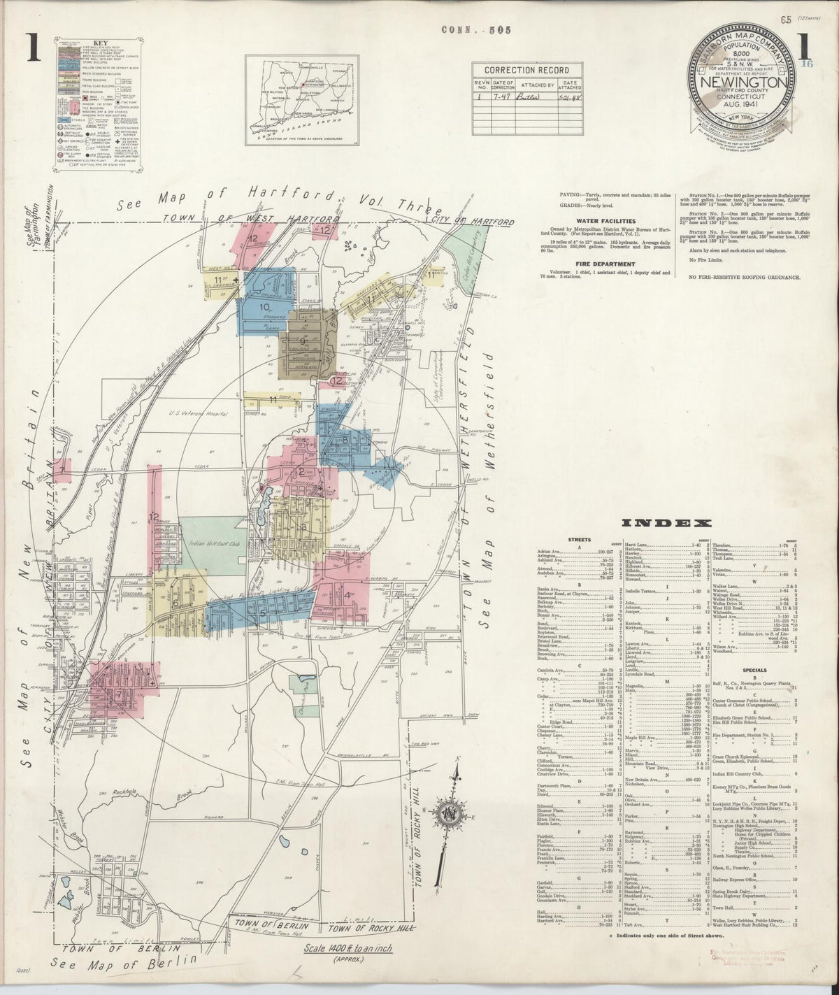 Sanborn Fire Insurance Map from Newington, Hartford County, Connecticut (1947), Sheet #0001 - Complete Map Set gallery image, historic Sanborn map, vintage wall art, Connecticut Connecticut