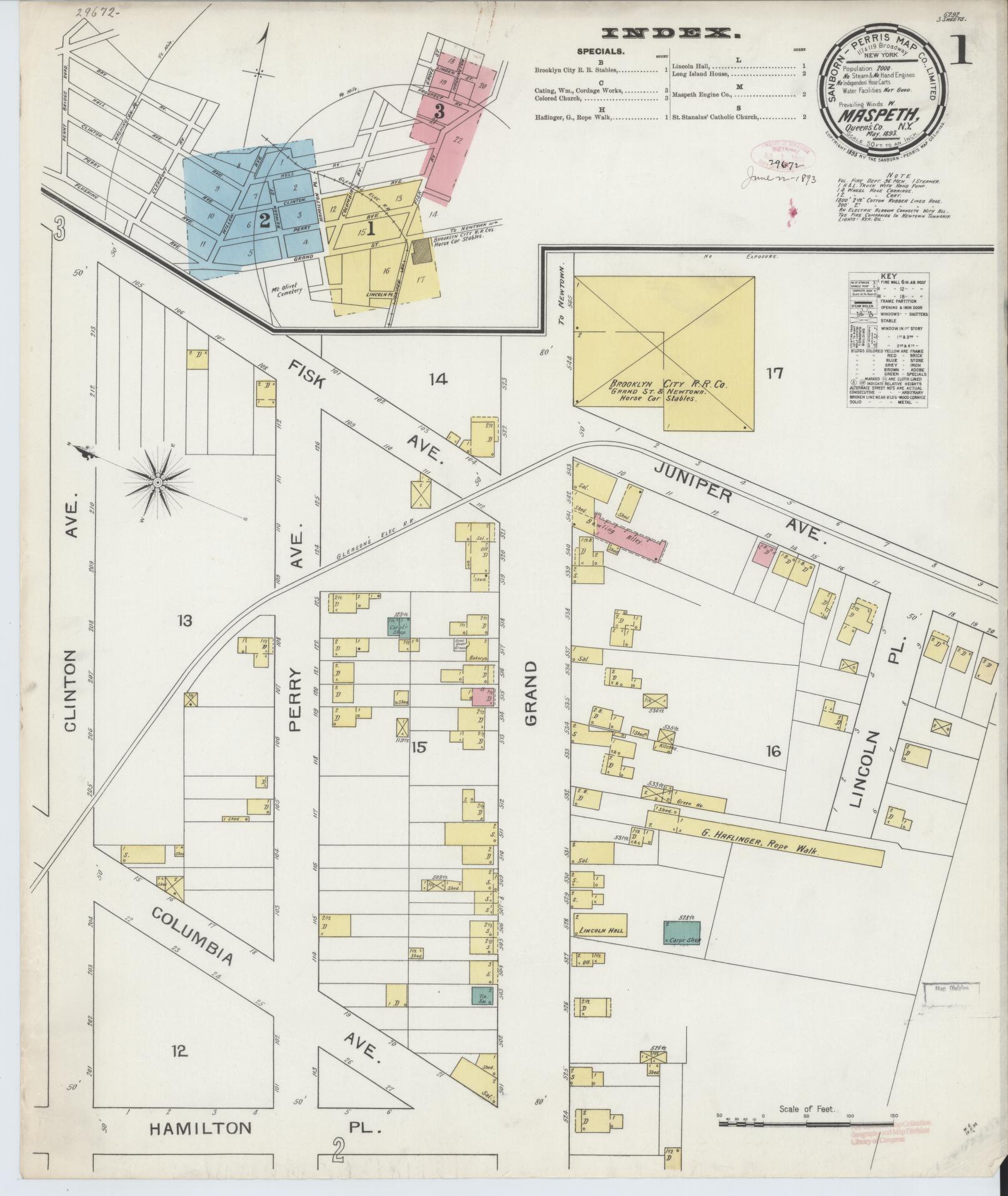 Sanborn Fire Insurance Map from Maspeth, Queens County, New York (1893), Sheet #0001 - Complete Map Set gallery image, historic Sanborn map, vintage wall art, New York New York