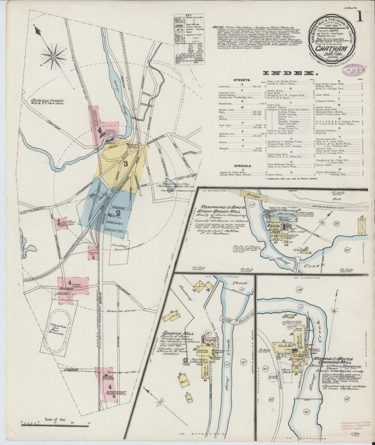 Sanborn Fire Insurance Map from Chatham, Columbia County, New York (1886), Sheet #0001 - Complete Map Set gallery image, historic Sanborn map, vintage wall art, New York New York