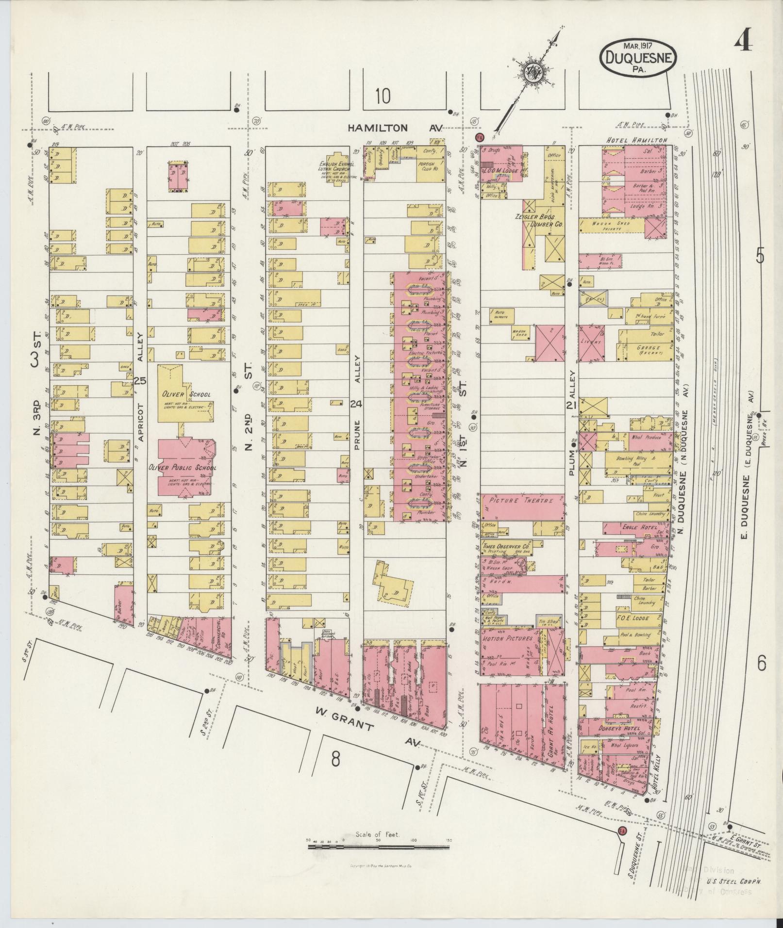 Sanborn Fire Insurance Map from Duquesne, Allegheny County, Pennsylvania (1917), Sheet #0004 - Historic Sanborn Fire Insurance Map Print, vintage old map wall art, antique decor, genealogy gift, Pennsylvania Pennsylvania map