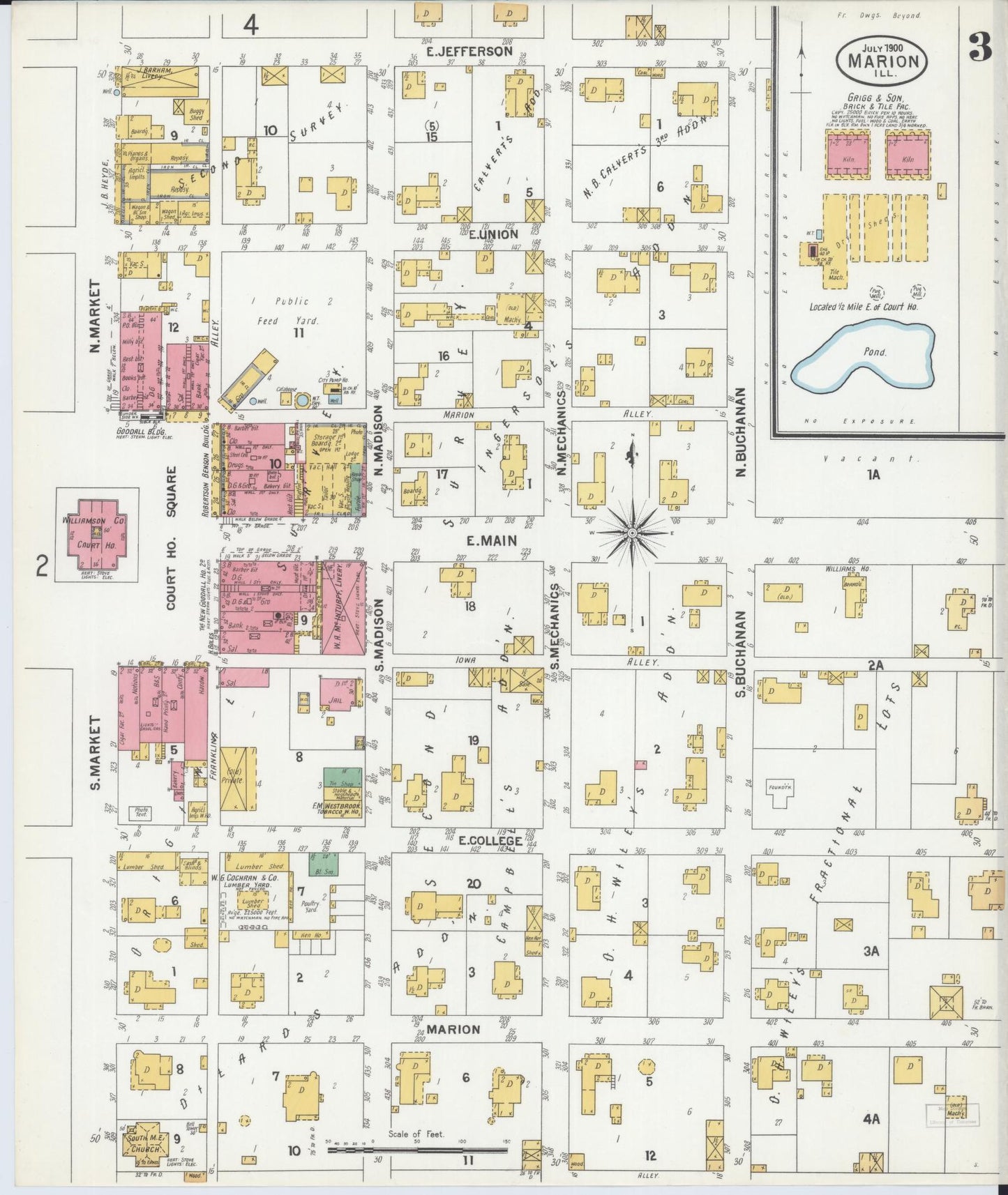 Sanborn Fire Insurance Map from Marion, Williamson County, Illinois (1900), Sheet #0005 - Historic Sanborn Fire Insurance Map Print, vintage old map wall art, antique decor, genealogy gift, Illinois Illinois map