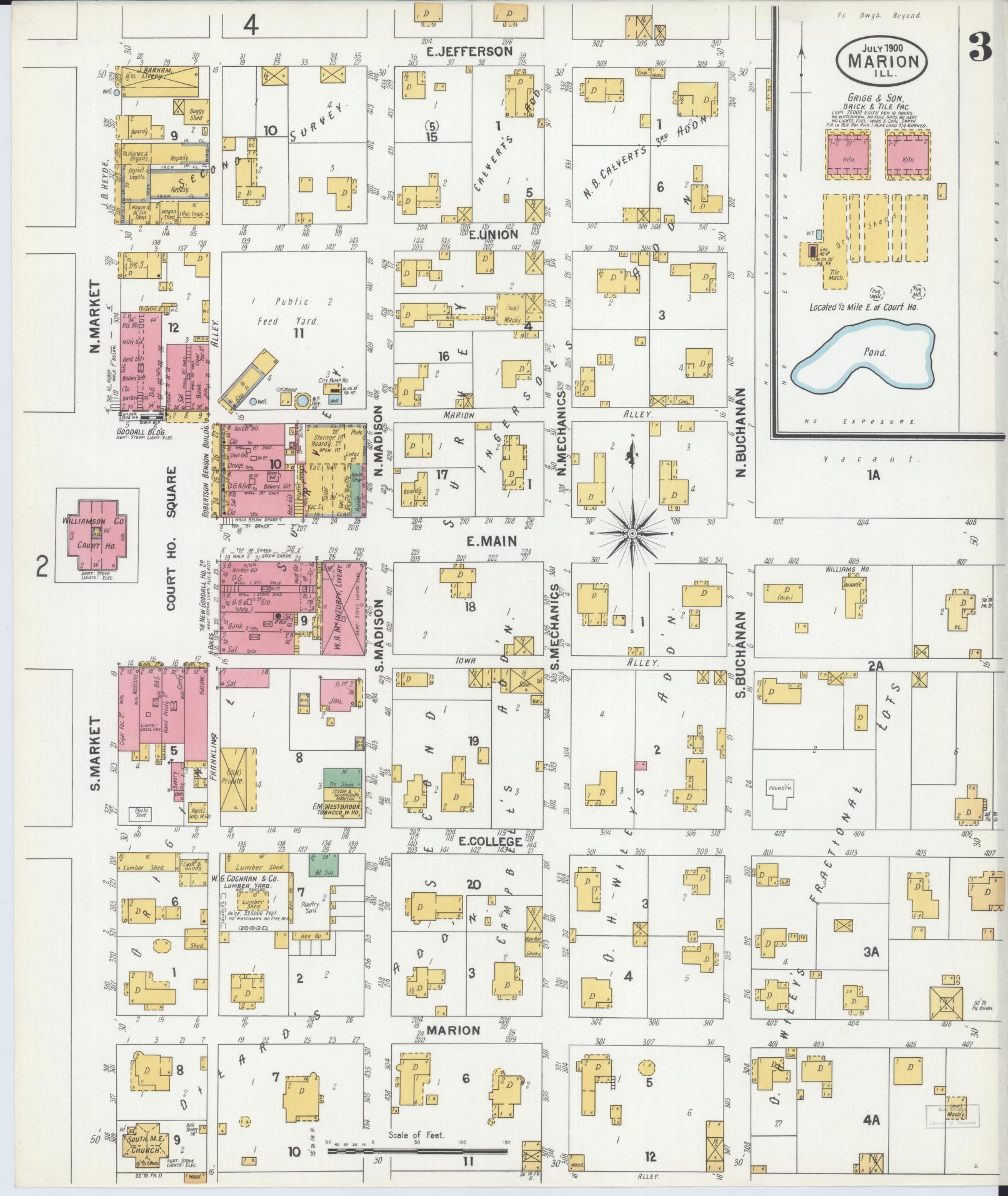 Sanborn Fire Insurance Map from Marion, Williamson County, Illinois (1900), Sheet #0005 - Historic Sanborn Fire Insurance Map Print, vintage old map wall art, antique decor, genealogy gift, Illinois Illinois map