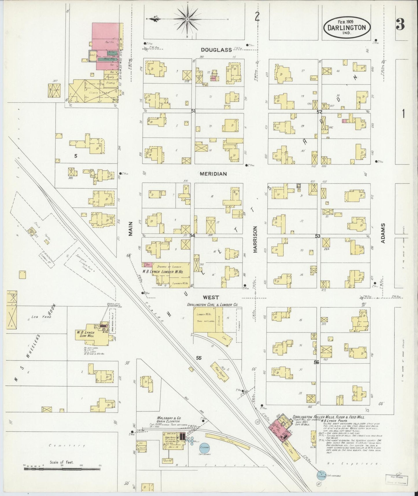 Sanborn Fire Insurance Map from Darlington, Montgomery County, Indiana (1909), Sheet #0003 - Historic Sanborn Fire Insurance Map Print, vintage old map wall art, antique decor, genealogy gift, Indiana Indiana map