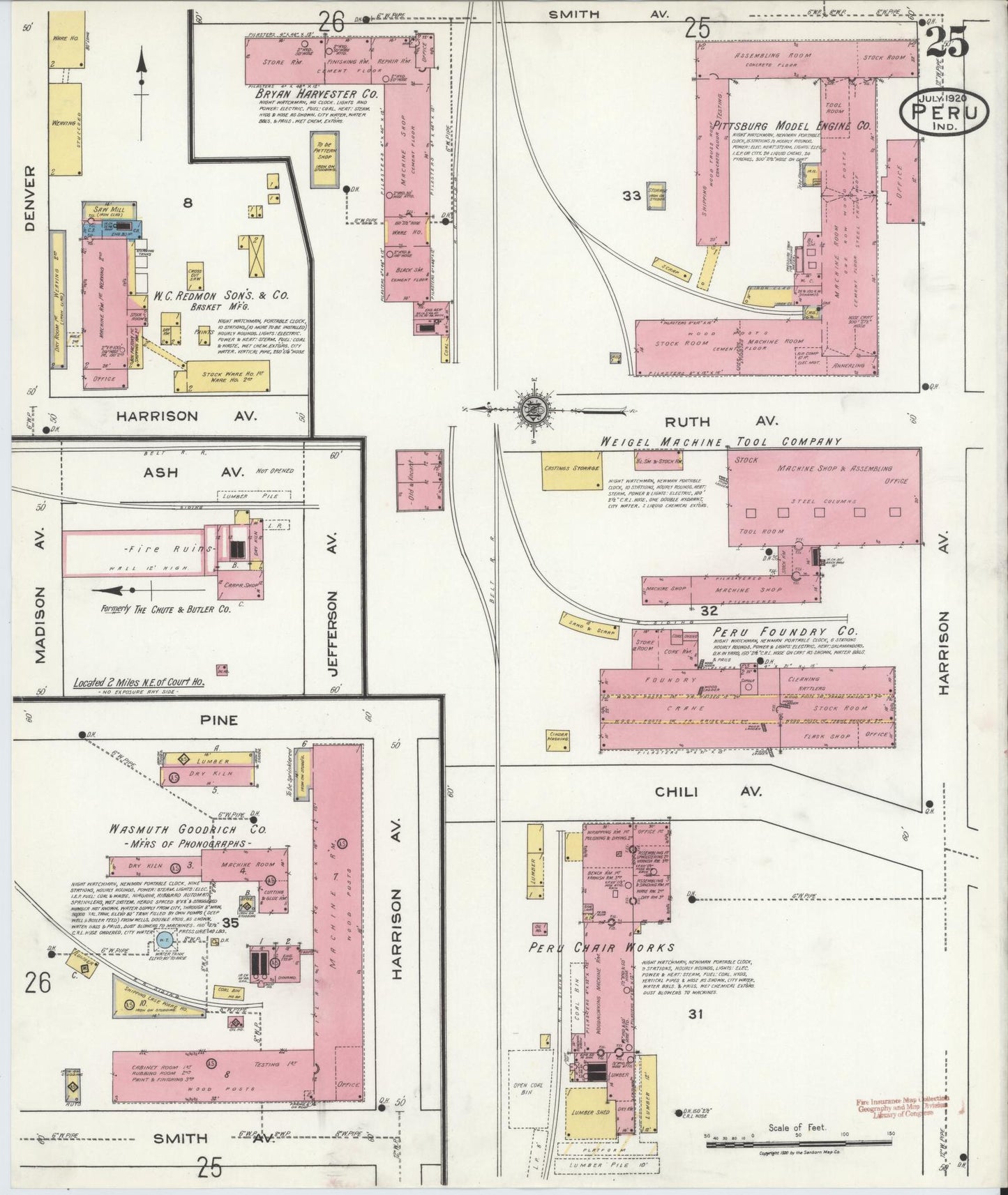 Sanborn Fire Insurance Map from Peru, Miami County, Indiana (1920), Sheet #0025 - Historic Sanborn Fire Insurance Map Print, vintage old map wall art, antique decor, genealogy gift, Indiana Indiana map