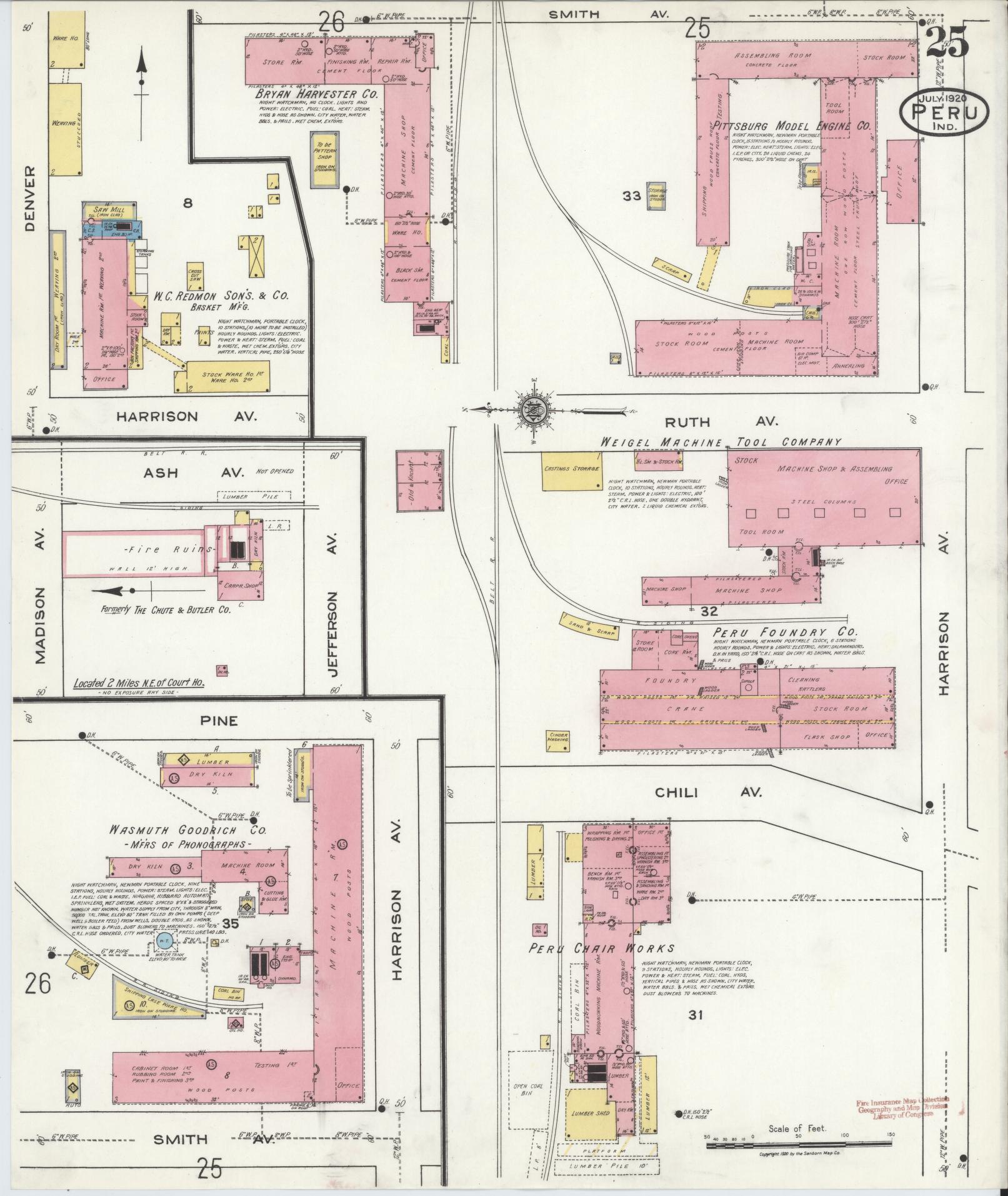Sanborn Fire Insurance Map from Peru, Miami County, Indiana (1920), Sheet #0025 - Historic Sanborn Fire Insurance Map Print, vintage old map wall art, antique decor, genealogy gift, Indiana Indiana map