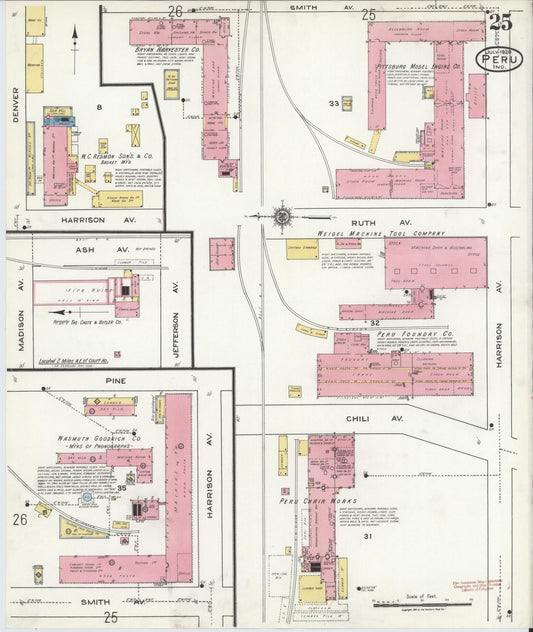 Sanborn Fire Insurance Map from Peru, Miami County, Indiana (1920), Sheet #0025 - Historic Sanborn Fire Insurance Map Print, vintage old map wall art, antique decor, genealogy gift, Indiana Indiana map