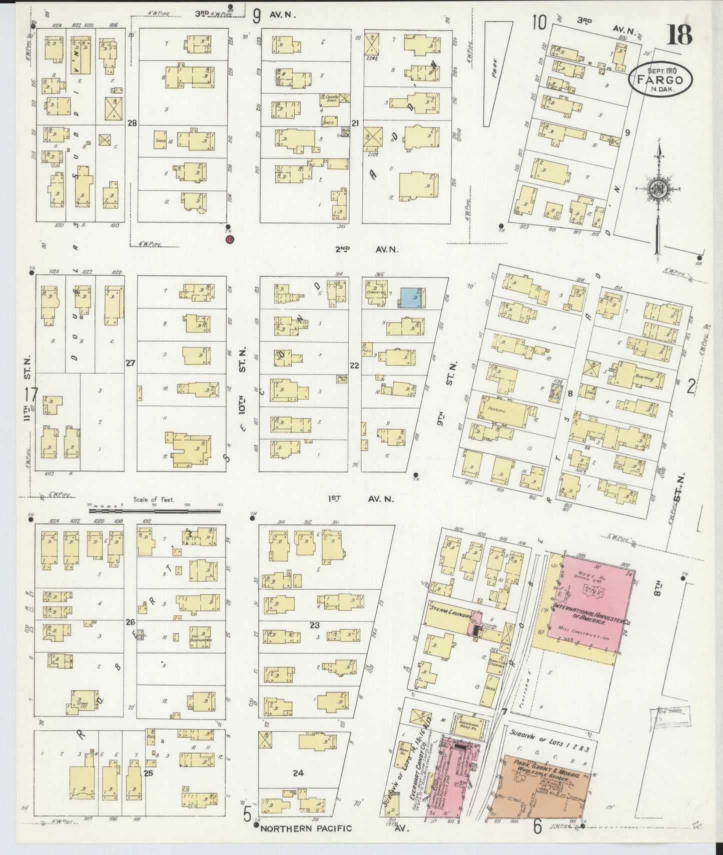 Sanborn Fire Insurance Map from Fargo, Cass County, North Dakota (1910), Sheet #0018 - Complete Map Set gallery image, historic Sanborn map, vintage wall art, North Dakota North Dakota