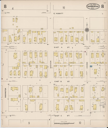 Sanborn Fire Insurance Map from Iron Mountain, Dickinson County, Michigan (1923), Sheet #0008 - Historic Sanborn Fire Insurance Map Print, vintage old map wall art, antique decor, genealogy gift, Michigan Michigan map