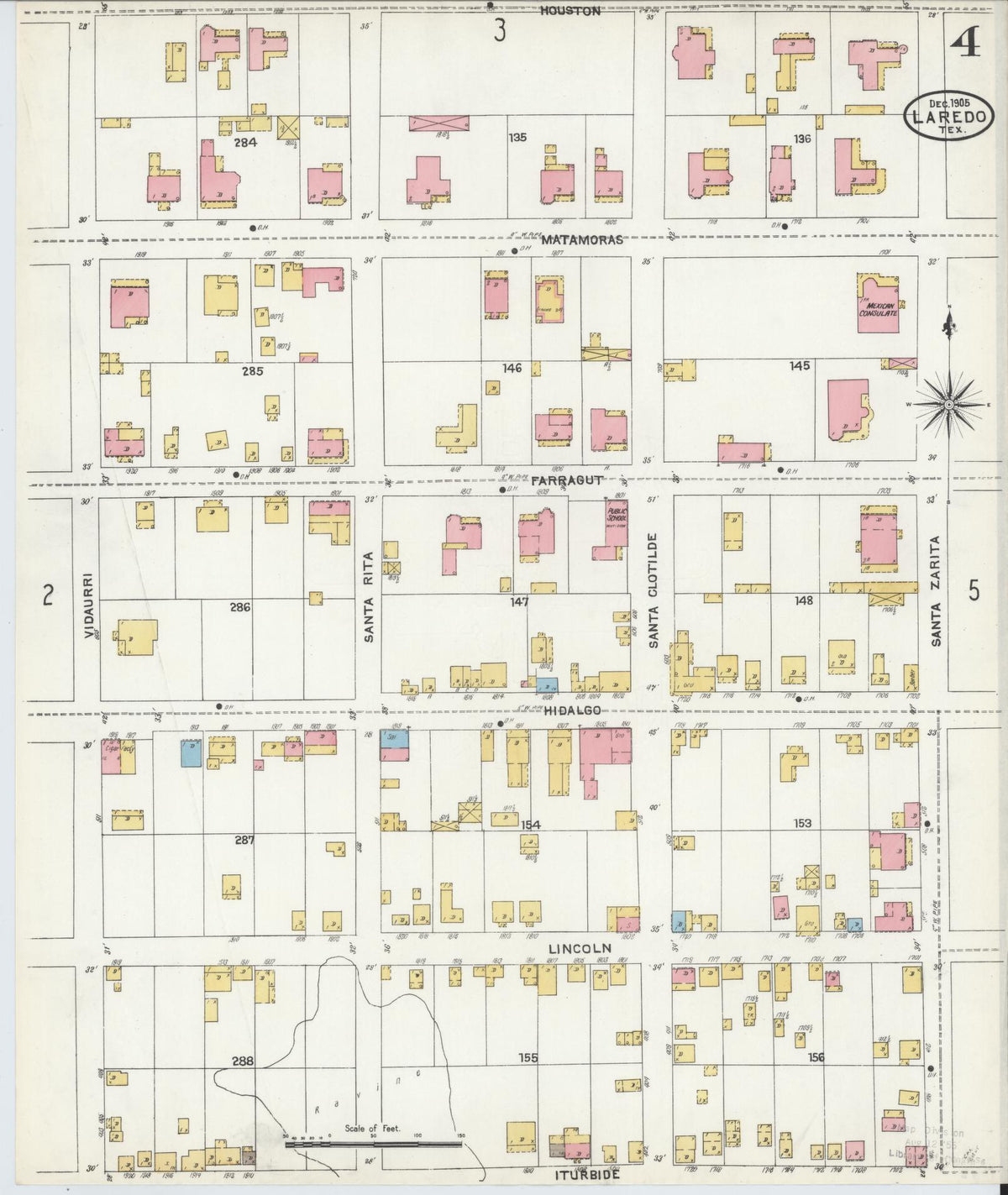 Sanborn Fire Insurance Map from Laredo, Webb County, Texas (1905), Sheet #0004 - Complete Map Set gallery image, historic Sanborn map, vintage wall art, Texas Texas