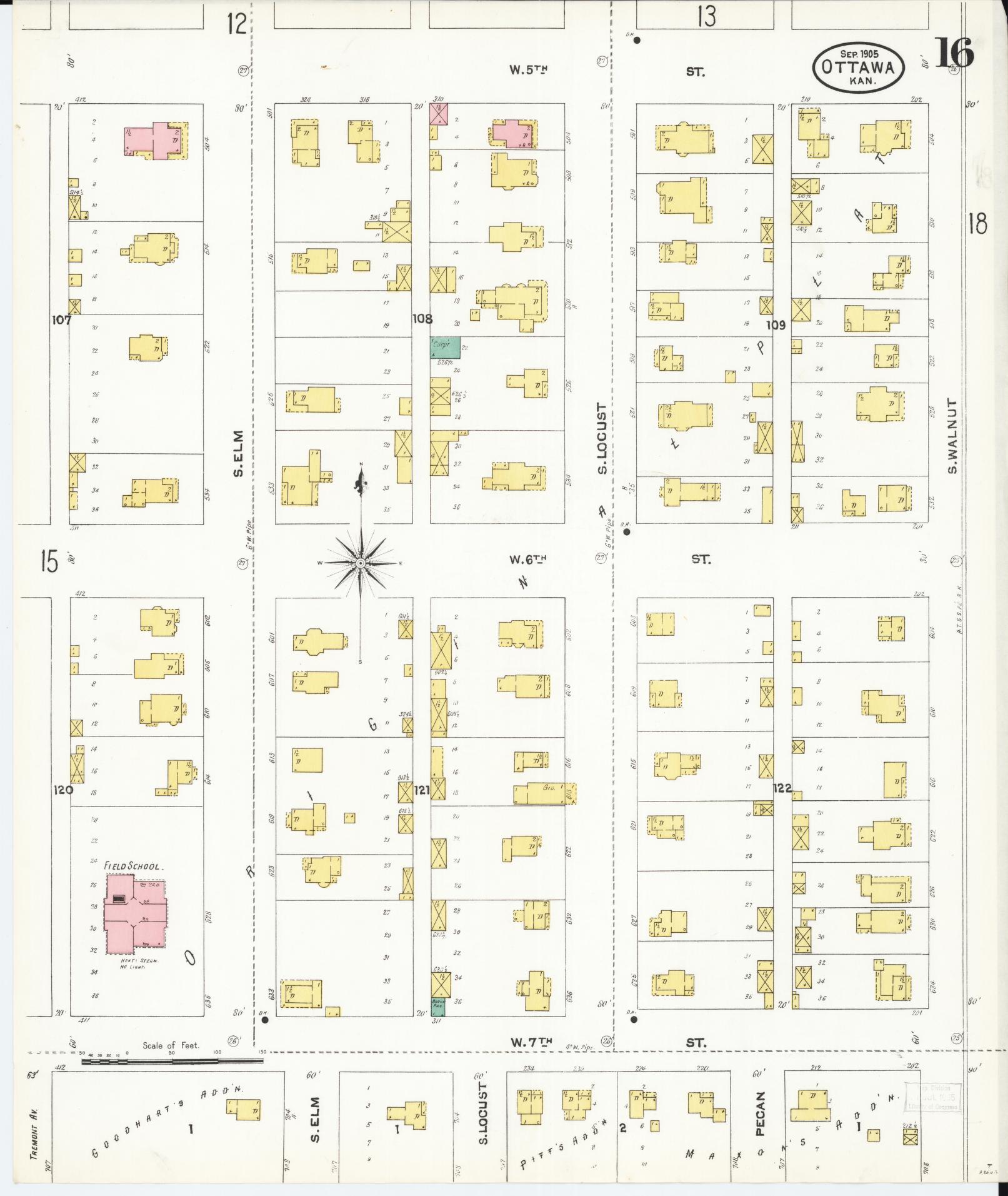 Sanborn Fire Insurance Map from Ottawa, Franklin County, Kansas (1905), Sheet #0016 - Complete Map Set gallery image, historic Sanborn map, vintage wall art, Kansas Kansas