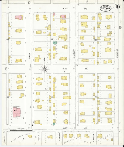 Sanborn Fire Insurance Map from Ottawa, Franklin County, Kansas (1905), Sheet #0016 - Complete Map Set gallery image, historic Sanborn map, vintage wall art, Kansas Kansas