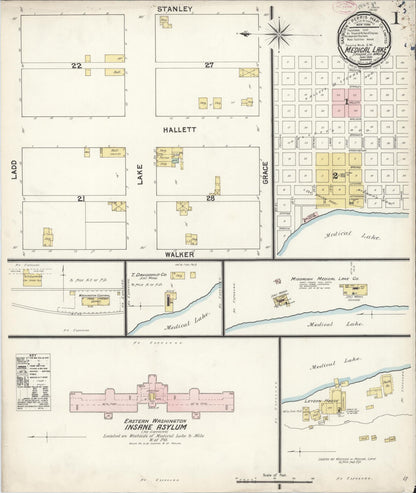 Sanborn Fire Insurance Map from Medical Lake, Spokane County, Washington (1890), Sheet #0001 - Complete Map Set gallery image, historic Sanborn map, vintage wall art, Washington Washington