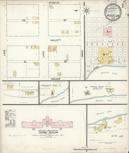 Sanborn Fire Insurance Map from Medical Lake, Spokane County, Washington (1890), Sheet #0001 - Complete Map Set gallery image, historic Sanborn map, vintage wall art, Washington Washington